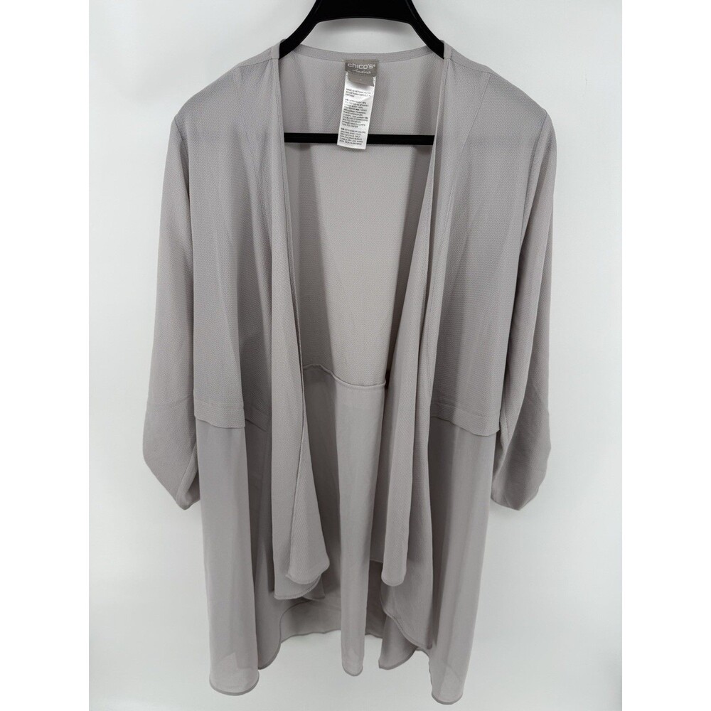Chicos Travelers Women's Open Front Cardigan Roll Tab Cuff 3/4 Sleeve Size 1